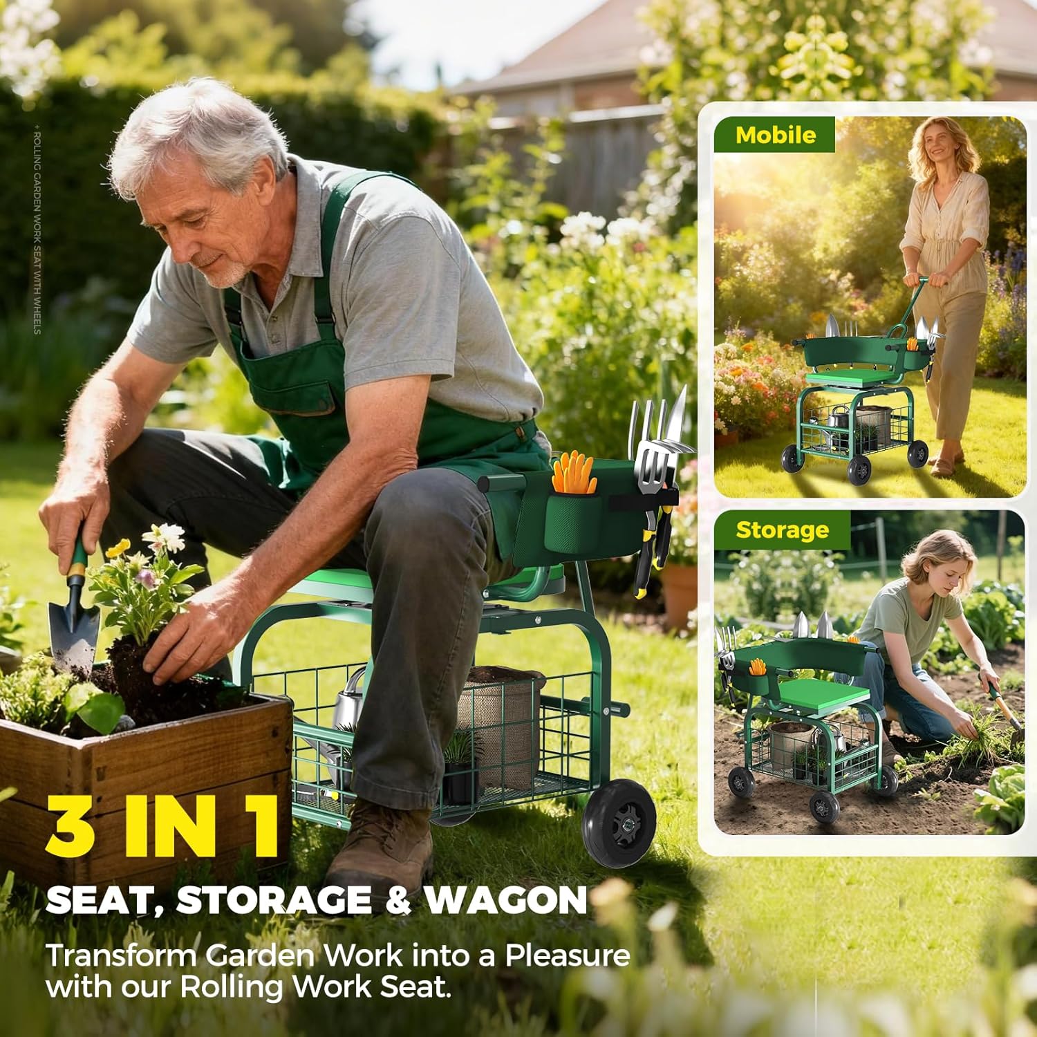 Garden Seat with Wheels, Rolli - đánh giá và giá Gardening Tools For Seniors