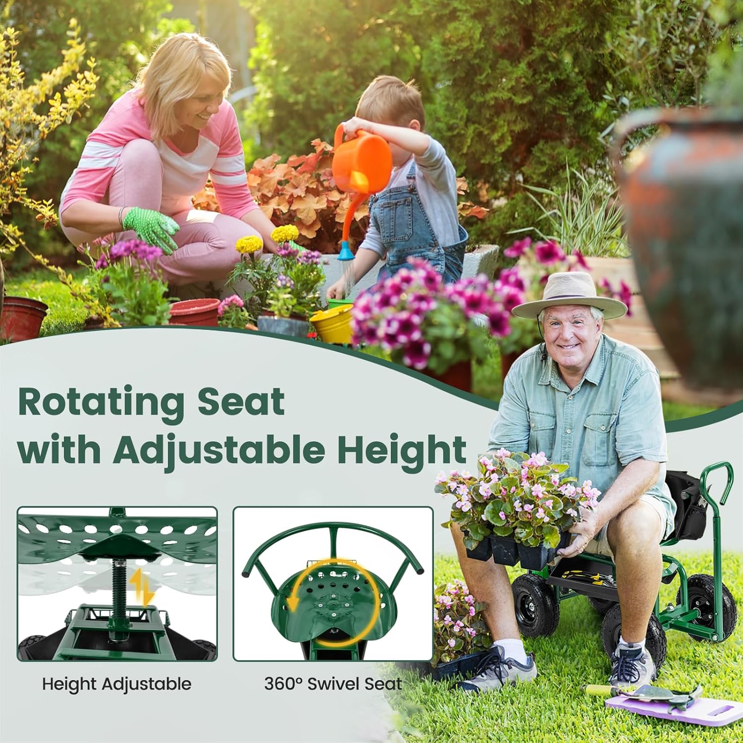 Rolling Gardening Seat with Wh - đánh giá và giá Gardening Tools For Seniors