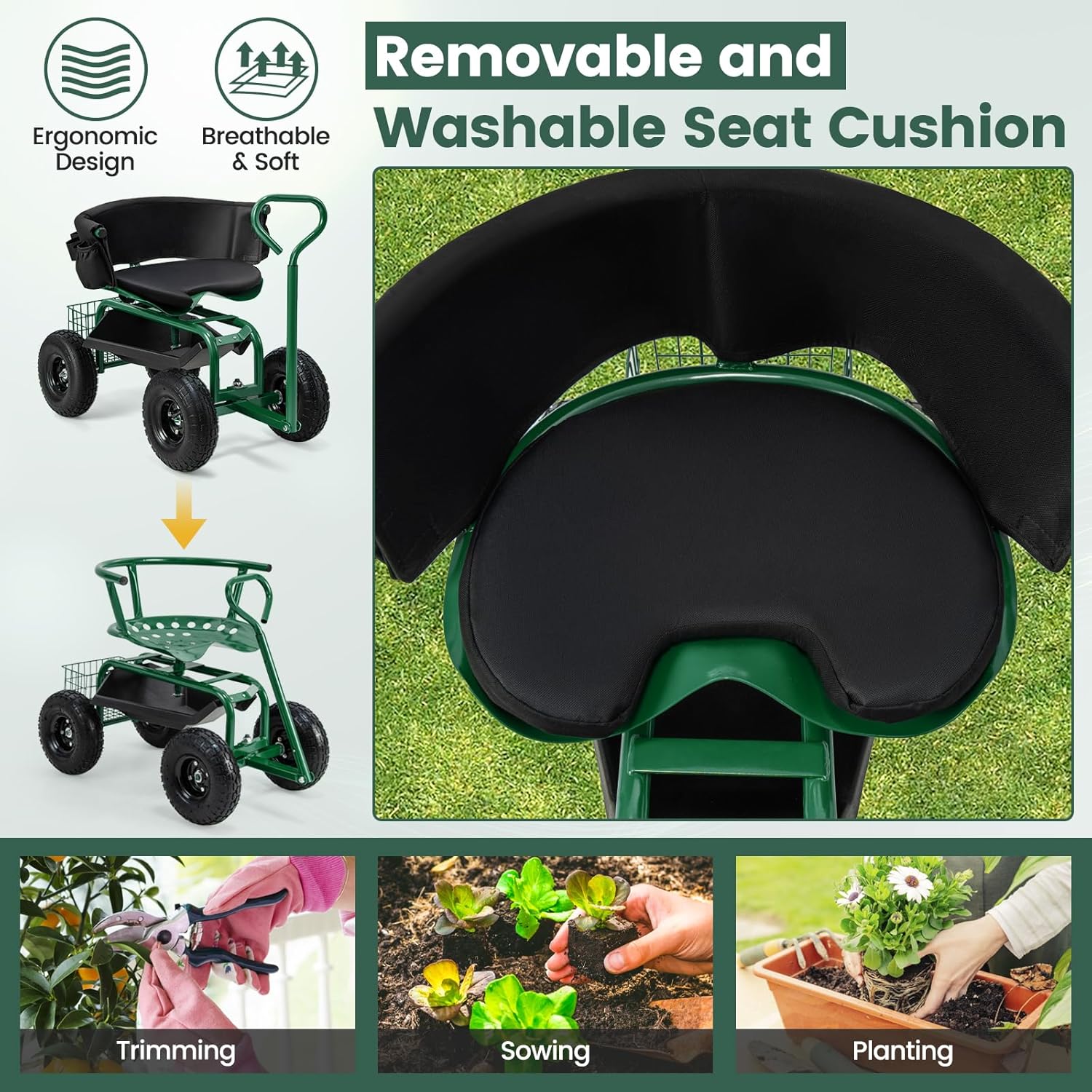 Rolling Gardening Seat with Wh - đánh giá và giá Gardening Tools For Seniors
